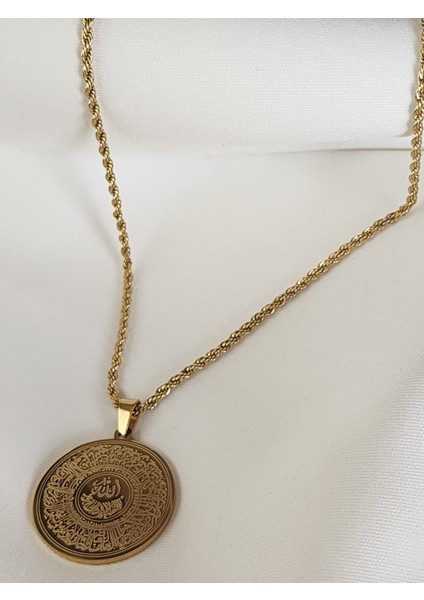 Esmaül Hüsna Çelik Kolye Burgu Zincir Gold 316L