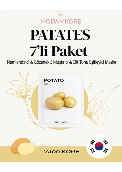 7'li Paket Patates Özlü Kore Yüz Maskesi - Nemlendirici Besleyici Yatıştırıcı Etki