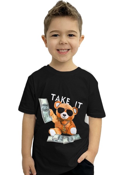 Take It Bear Baskılı Çocuk Tişörtü | %100 Pamuk, Şık ve Rahat Tasarım