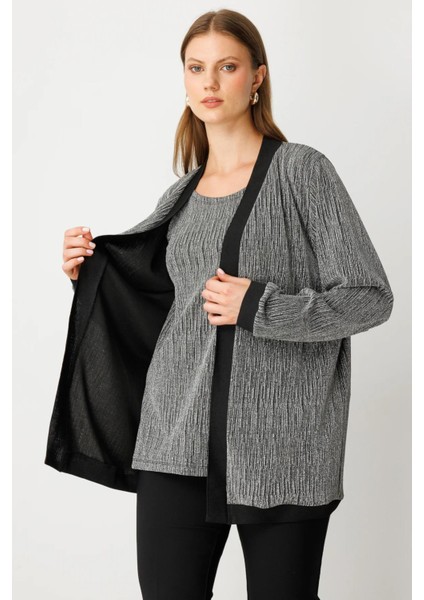 51902 Onteks Hırka Kenarları Sıyah Serıtlı Uzun Hırka modelleri