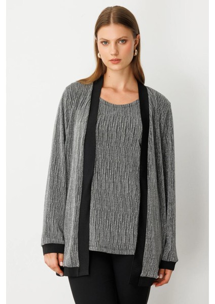 51902 Onteks Hırka Kenarları Sıyah Serıtlı Uzun Hırka indirimleri