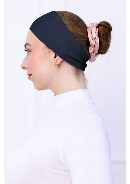 Kaymaz Bandana Lacivert Kaymayan Silikonlu Geçme Tesettür Bone - Sportif Saç Bandı