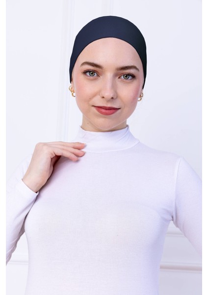 Kaymaz Bandana Lacivert Kaymayan Silikonlu Geçme Tesettür Bone - Sportif Saç Bandı