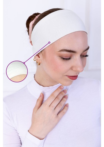 Kaymaz Bandana Ekru Kaymayan Silikonlu Geçme Tesettür Bone - Sportif Saç Bandı