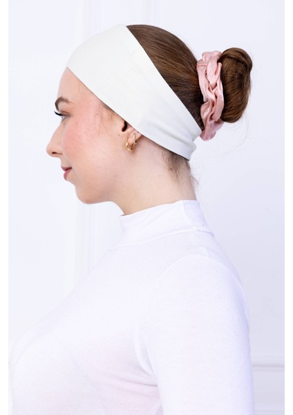 Kaymaz Bandana Ekru Kaymayan Silikonlu Geçme Tesettür Bone - Sportif Saç Bandı