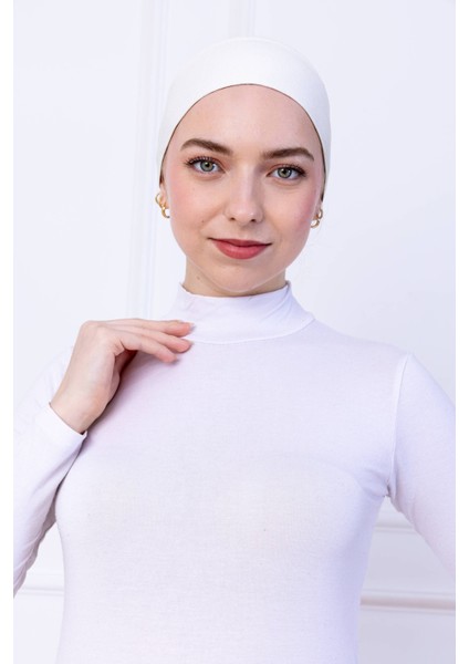 Kaymaz Bandana Ekru Kaymayan Silikonlu Geçme Tesettür Bone - Sportif Saç Bandı