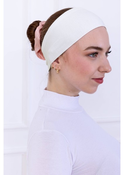 Kaymaz Bandana Ekru Kaymayan Silikonlu Geçme Tesettür Bone - Sportif Saç Bandı
