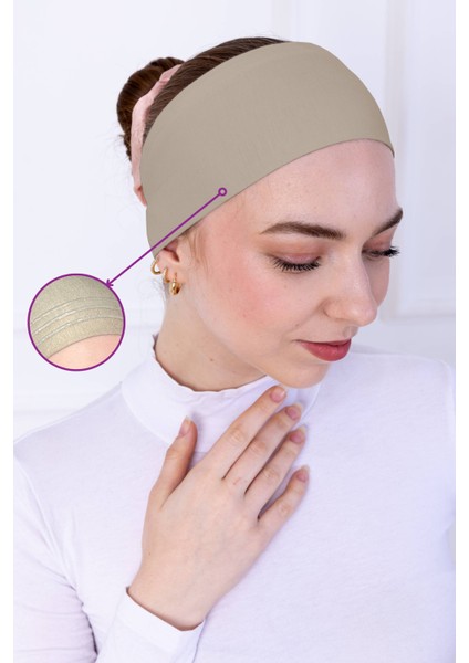 Kaymaz Bandana Açık Vizon Kaymayan Silikonlu Geçme Tesettür Bone - Sportif Saç Bandı
