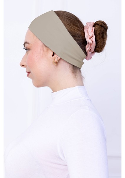 Kaymaz Bandana Açık Vizon Kaymayan Silikonlu Geçme Tesettür Bone - Sportif Saç Bandı