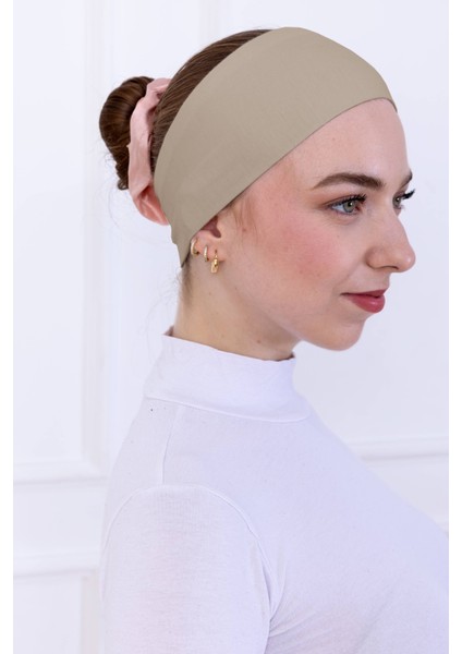 Kaymaz Bandana Açık Vizon Kaymayan Silikonlu Geçme Tesettür Bone - Sportif Saç Bandı