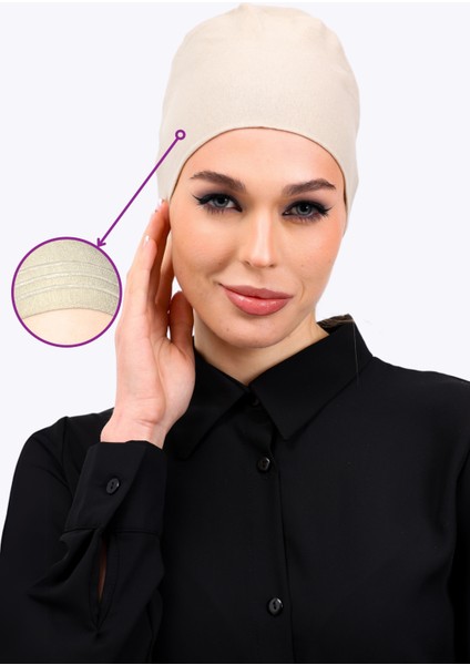 Kaymayan Krem Bone Silikonlu Kaymaz Dikişsiz Kadın Tesettür Bağlamalı (Açık Vizon - Bej)