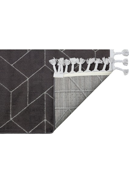 Urban URB 03 Siyah Gri Etnik Desenli Polyester Halı Yumuşak Doku, Toz ve Hav Vermeyen Modern Tasarım