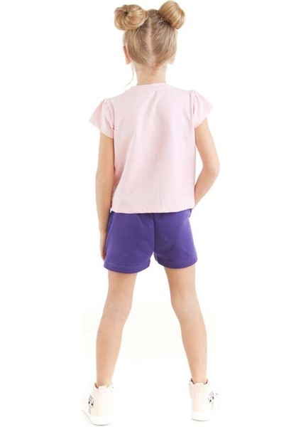 Kız Çocuk Pembe T-Shirt ve Mor Kısa Şort Yazlık Takım ile Eğlenceli Yaz Teması fiyatları