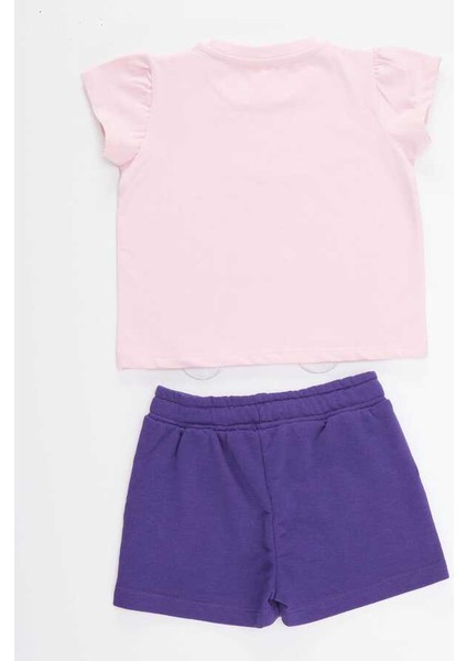 Kız Çocuk Pembe T-Shirt ve Mor Kısa Şort Yazlık Takım ile Eğlenceli Yaz Teması fırsatları