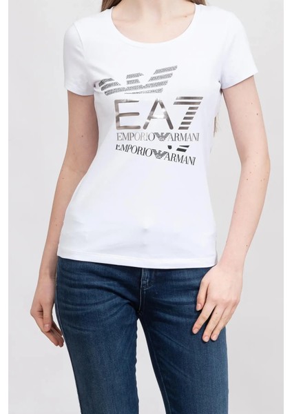 Bisiklet Yaka Kadın T-Shirt-Beyaz