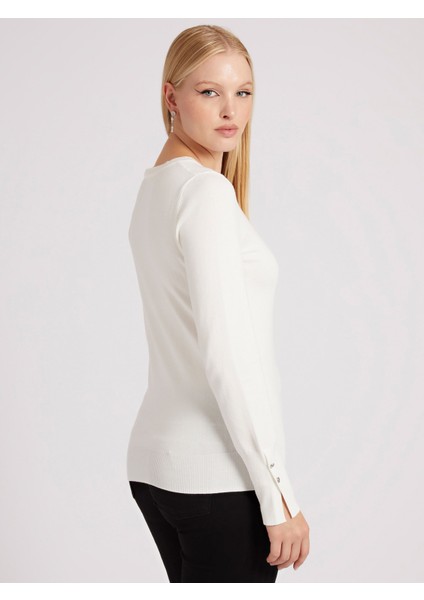 V Yakalı Kadın Kazak-Ekru modelleri