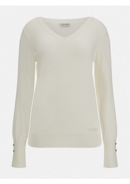 V Yakalı Kadın Kazak-Ekru fırsatları