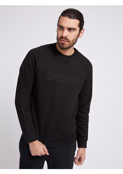 Önde Logolu Erkek Sweatshirt-Siyah