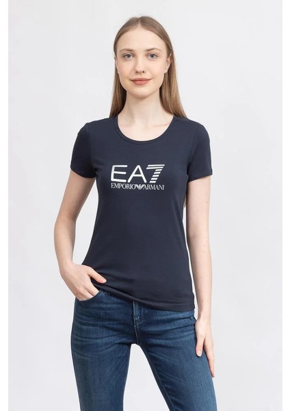 Kadın Bisiklet Yaka T-Shirt Lacivert
