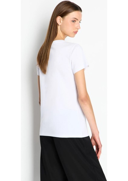 Bisiklet Yaka Kadın T-Shirt-Beyaz fırsatları