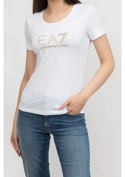 Bisiklet Yaka Kadın T-Shirt-Beyaz