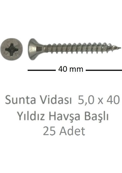 Sunta Vidası 5,0 x 40 mm 25 Adet Yhb Vida