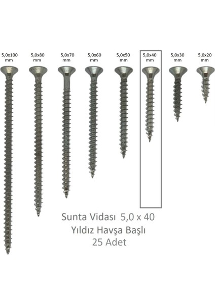 Sunta Vidası 5,0 x 40 mm 25 Adet Yhb Vida
