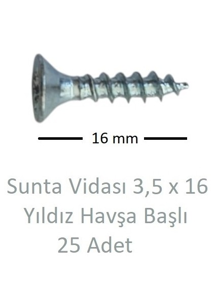 Sunta Vidası 3,5 x 16 mm 25 Adet Yhb Vida