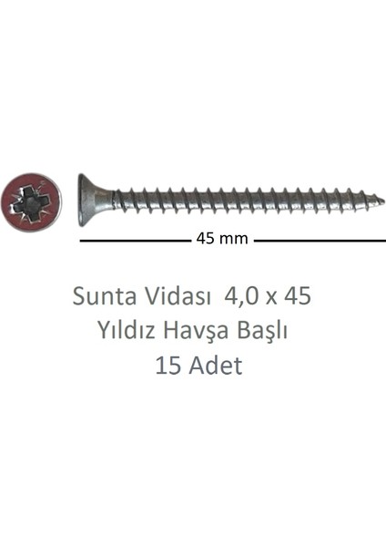 Sunta Vidası 4,0 x 45 mm 15 Adet Yhb Vida
