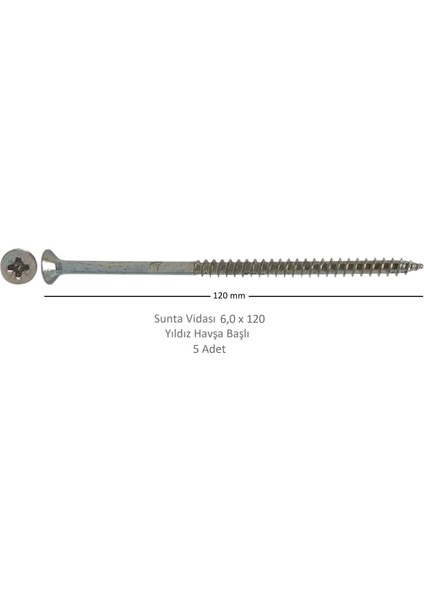 Sunta Vidası 6,0 x 120 mm 5 Adet Yhb Vida