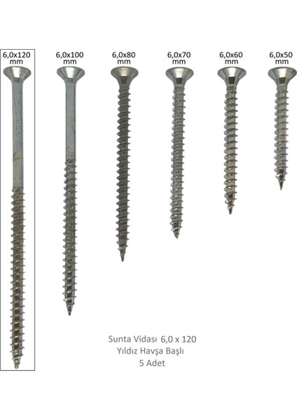 Sunta Vidası 6,0 x 120 mm 5 Adet Yhb Vida