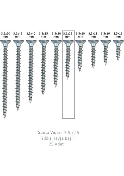Sunta Vidası 3,5 x 25 mm 25 Adet Yhb Vida