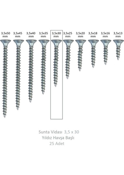 Sunta Vidası 3,5 x 30 mm 25 Adet Yhb Vida