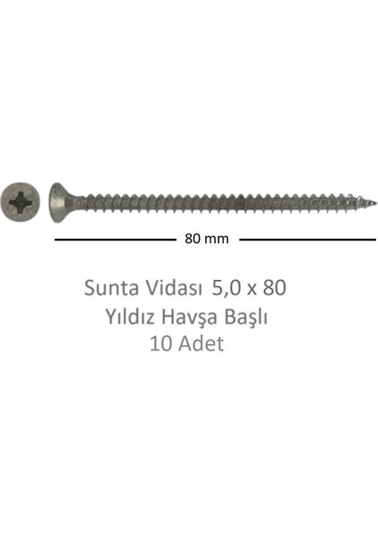 Sunta Vidası 5,0 x 80 mm 10 Adet Yhb Vida