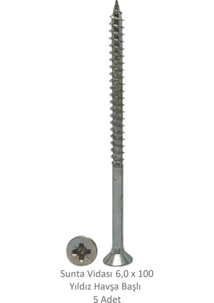 Sunta Vidası 6,0 x 100 mm 5 Adet Yhb Vida