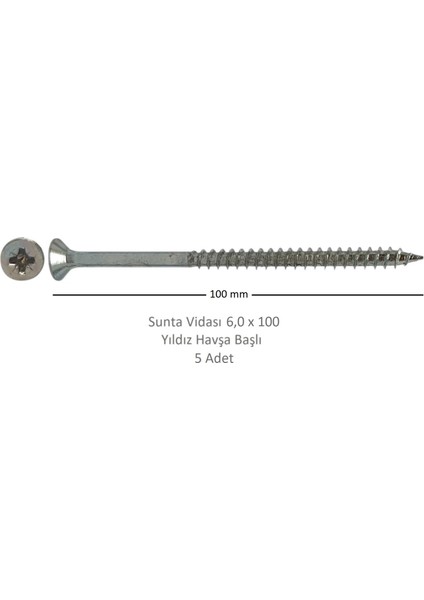 Sunta Vidası 6,0 x 100 mm 5 Adet Yhb Vida
