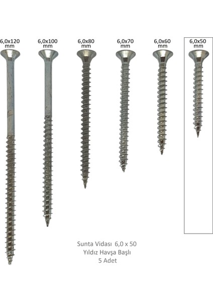 Sunta Vidası 6,0 x 50 mm 5 Adet Yhb Vida fırsatları
