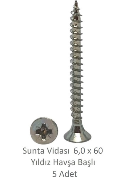Sunta Vidası 6,0 x 60 mm 5 Adet Yhb Vida