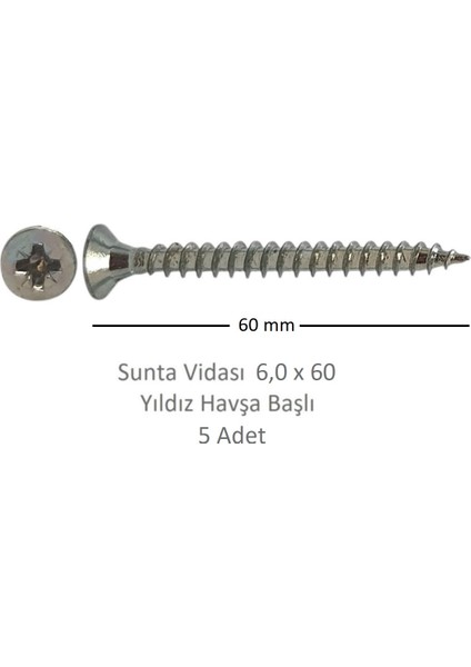 Sunta Vidası 6,0 x 60 mm 5 Adet Yhb Vida