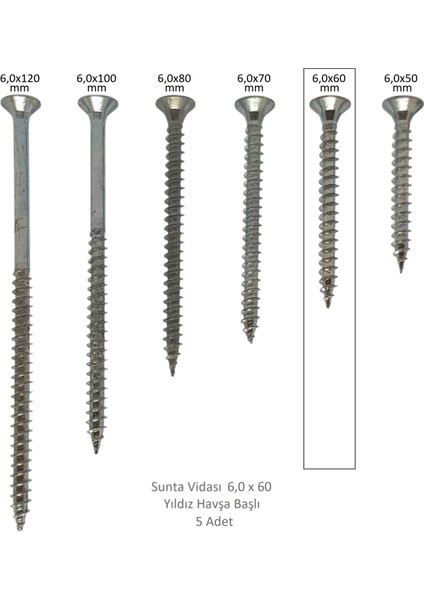 Sunta Vidası 6,0 x 60 mm 5 Adet Yhb Vida