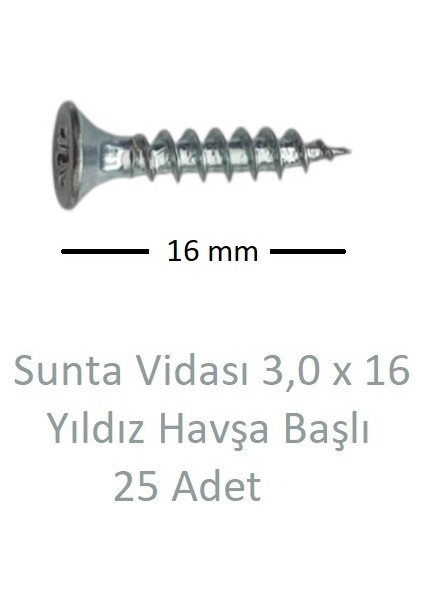 Sunta Vidası 3,0 x 16 mm 25 Adet Yhb Vida