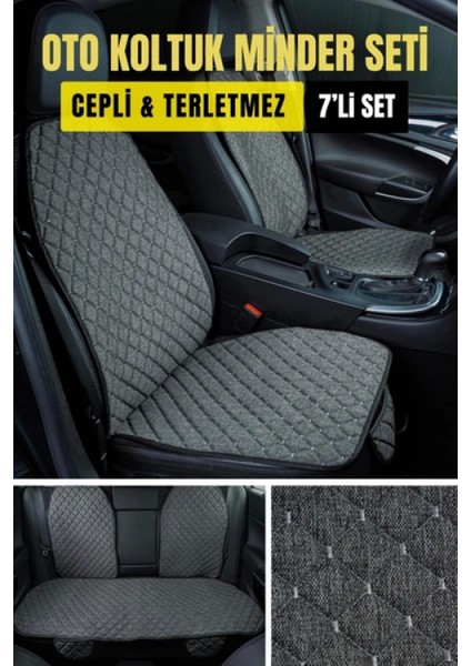 Kia 2012-SONRASI-PROCEED-TEK-KAIP-TKMTERLETMEZ Kaymaz Keten Oto Minder Kılıf Komple Set(7parça) Gri
