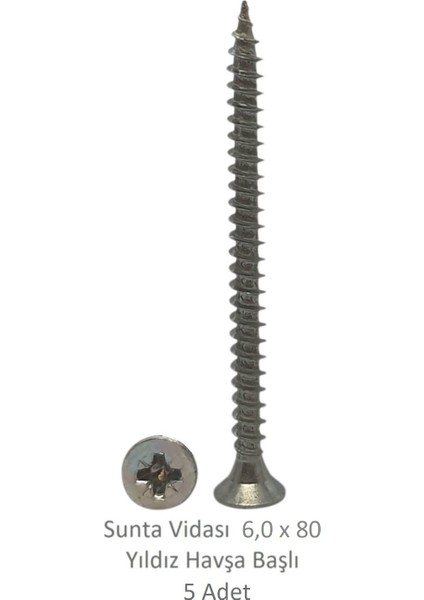 Sunta Vidası 6,0 x 80 mm 5 Adet Yhb Vida