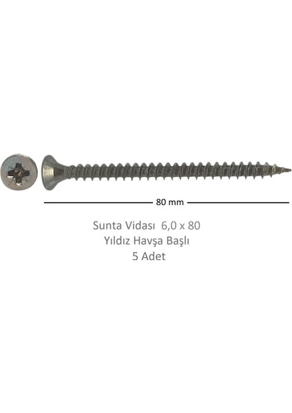 Sunta Vidası 6,0 x 80 mm 5 Adet Yhb Vida