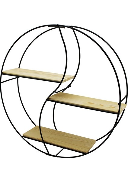 Sembol - Yuvarlak 3 Katlı Metal Dekoratif Duvar Raf 60 x 14 x 60 cm (3791)