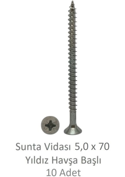 Sunta Vidası 5,0 x 70 mm 10 Adet Yhb Vida