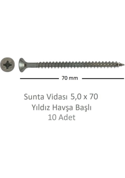 Sunta Vidası 5,0 x 70 mm 10 Adet Yhb Vida