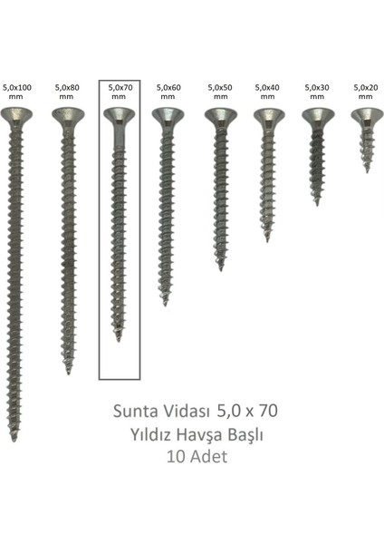 Sunta Vidası 5,0 x 70 mm 10 Adet Yhb Vida