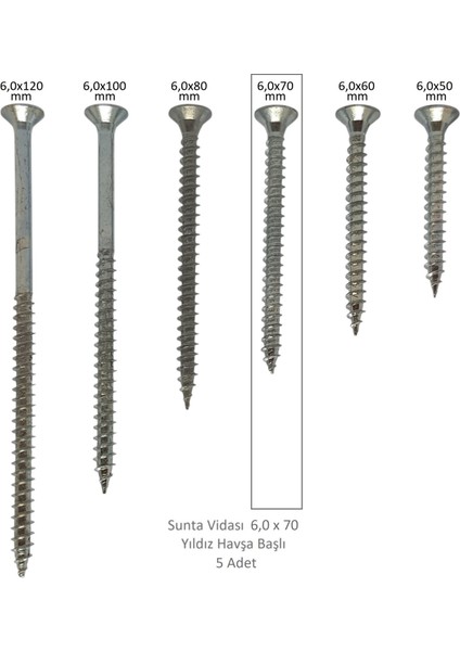 Sunta Vidası 6,0 x 70 mm 5 Adet Yhb Vida fırsatları