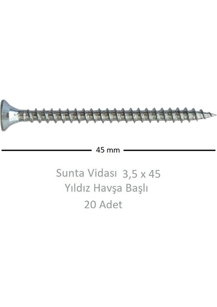 Sunta Vidası 3,5 x 45 mm 20 Adet Yhb Vida